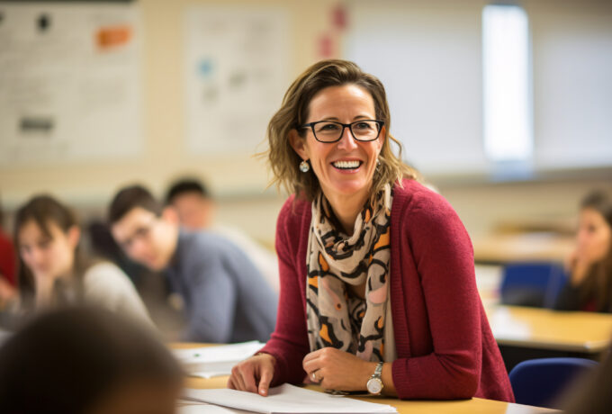 Formatrice souriante en classe
